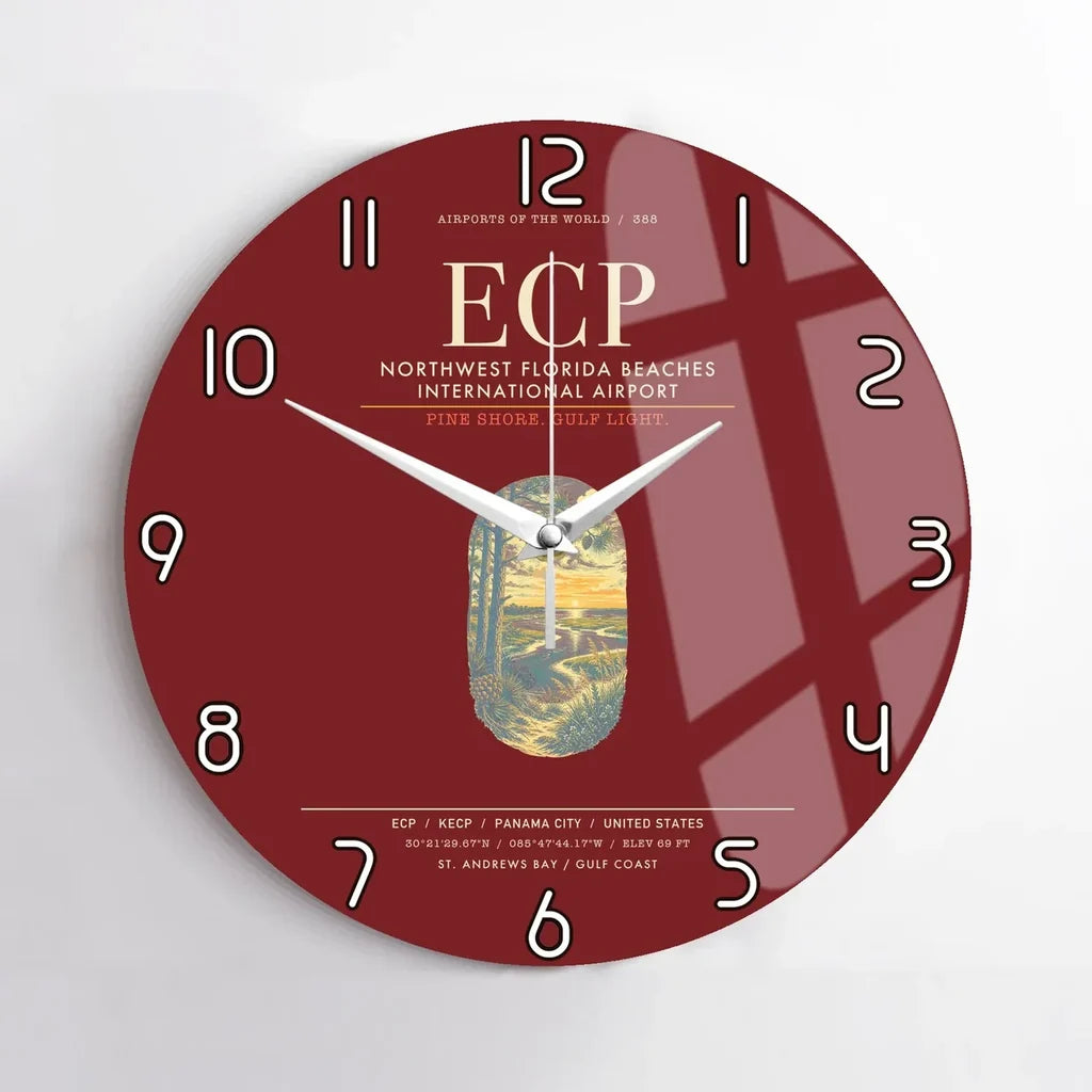 Northwest Florida Beaches International Airport ECP Wall-Clock No-Frame - Dark Red