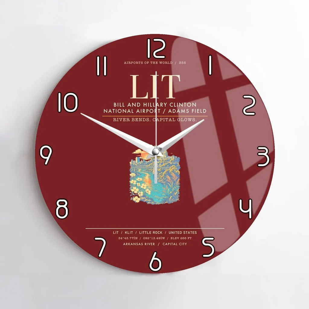 Bill and Hillary Clinton National Airport - Adams Field Little Rock LIT Wall-Clock No-Frame - Dark Red