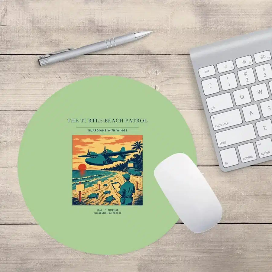VINTAGE G4443 - The Turtle Beach Patrol - Designed Mouse Pads design on lightgreen round