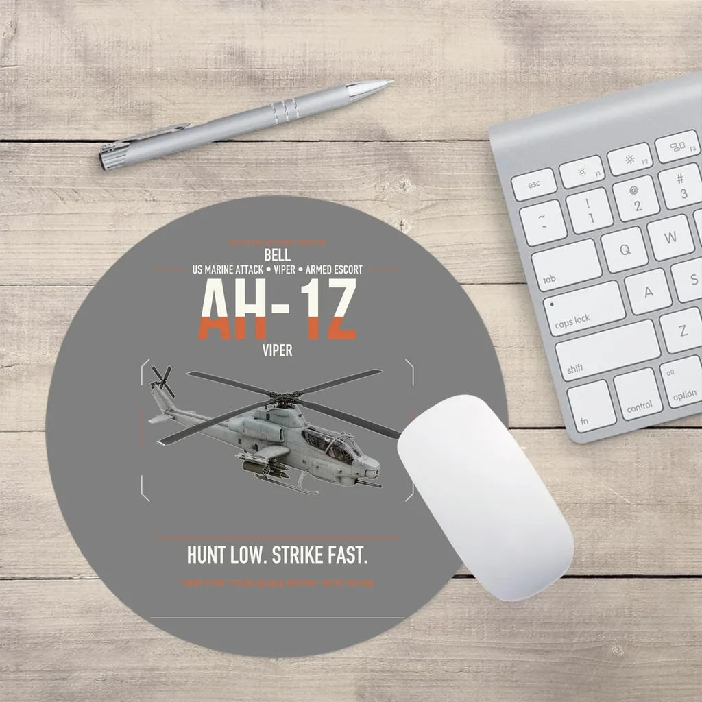 Bell AH-1Z Viper design on gray round mouse pad