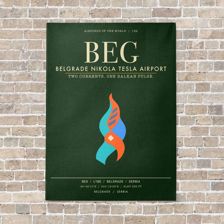 Belgrade Nikola Tesla Airport BEG - Canvas Framed - Dark Green