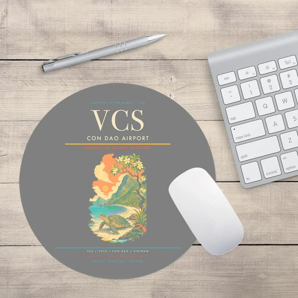 Con Dao Airport (VCS) design on gray round mouse pad