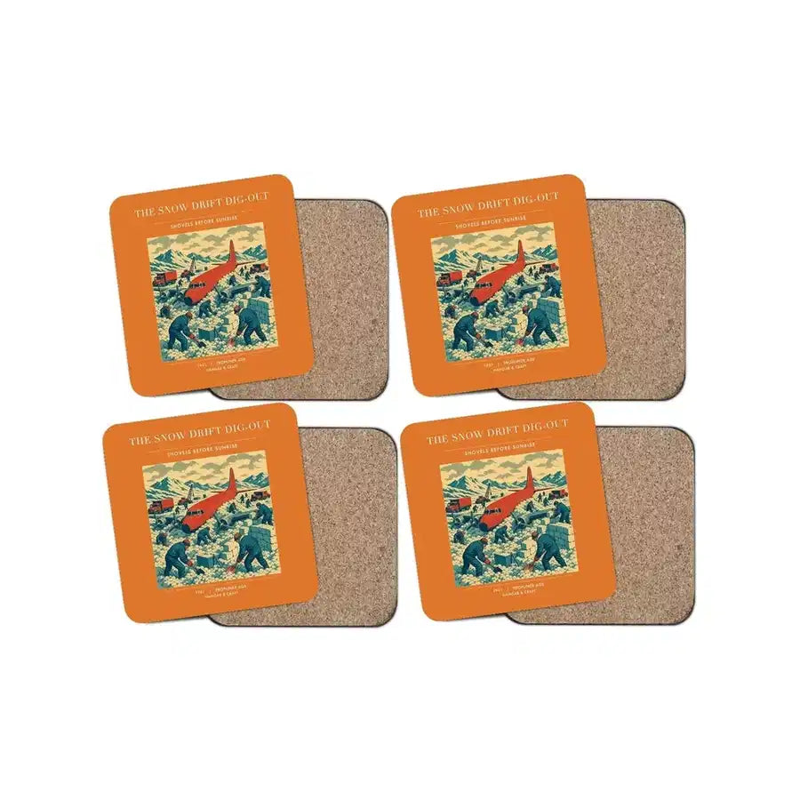 The Snow Drift Dig-Out - Designed Coasters design on orange 4-pieces-set