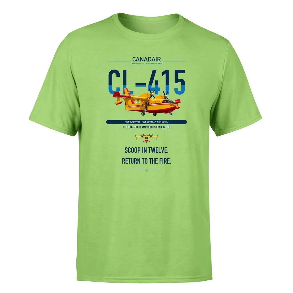 Canadair CL-415 design on light green t-shirt, single-side print