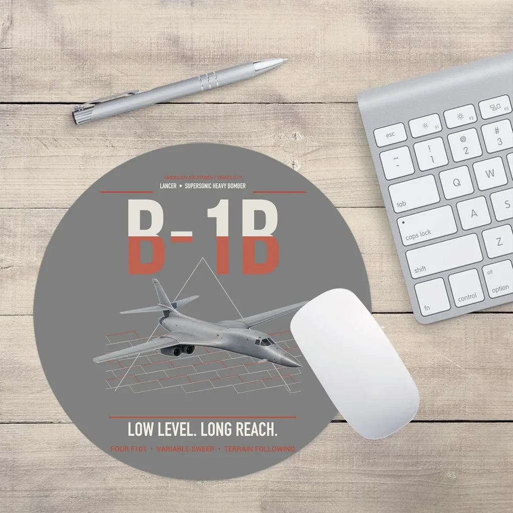 B-1B Lancer design on gray round mouse pad