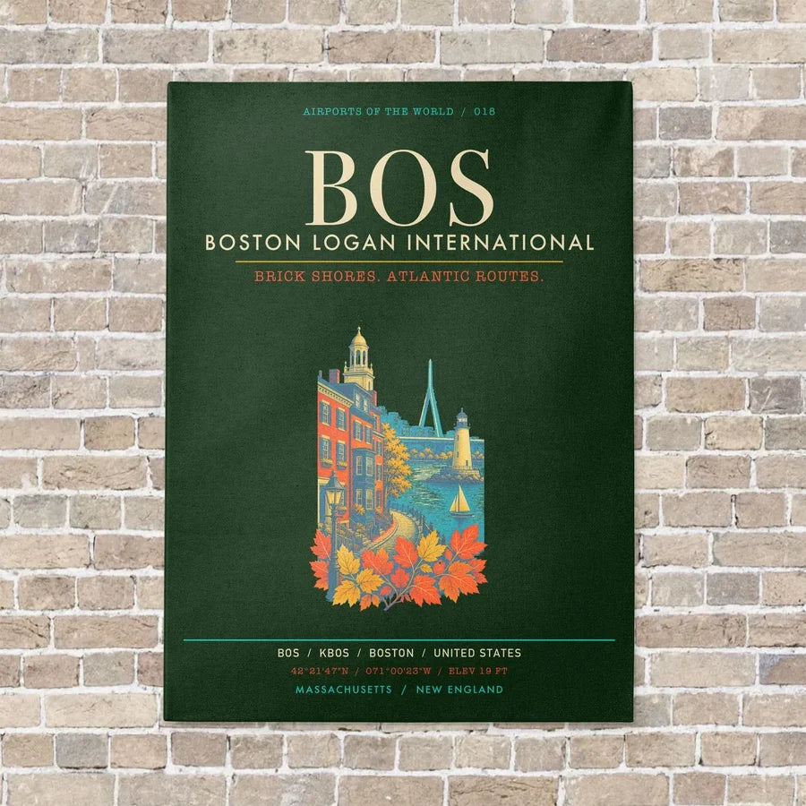 Boston Logan International Airport BOS - Canvas Framed - Dark Green