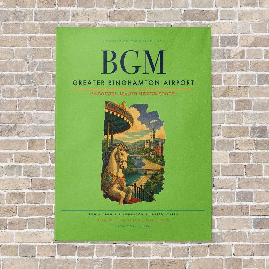 Greater Binghamton Airport BGM vertical canvas print - no frame - light green background