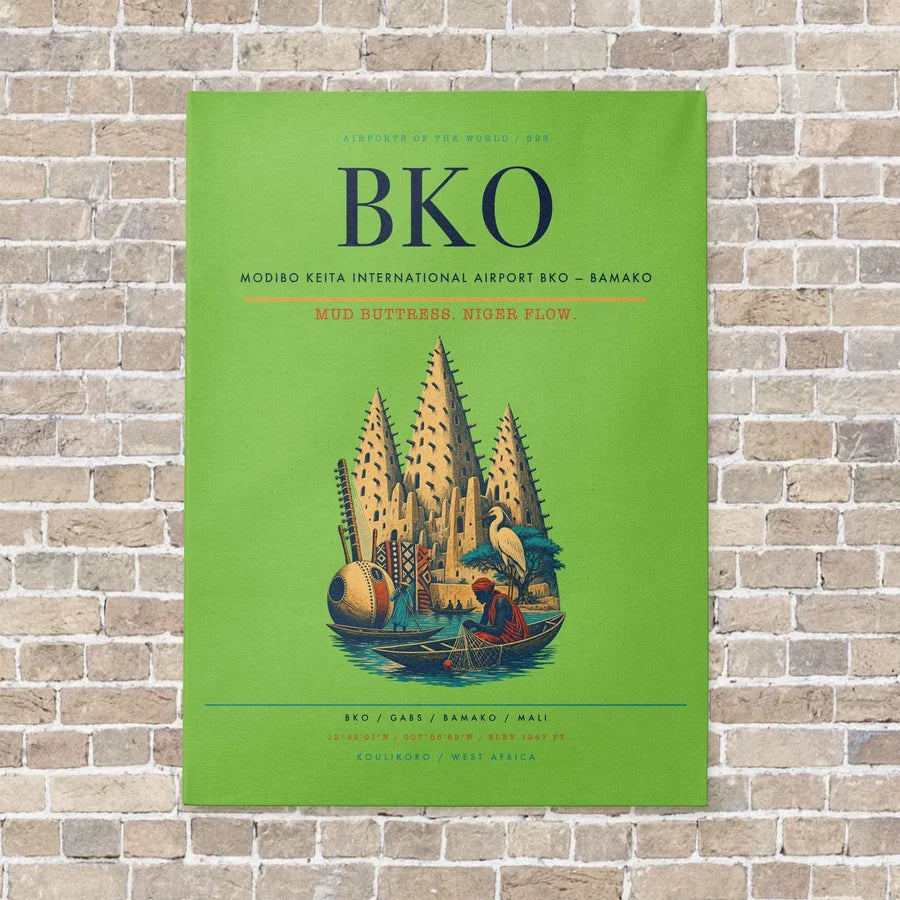 Modibo Keita International Airport BKO — Bamako vertical canvas print - no frame - light green background