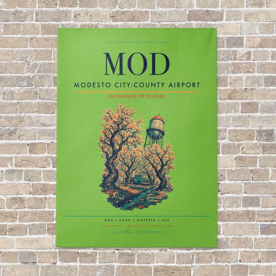 Modesto City-County Airport MOD vertical canvas print - no frame - light green background