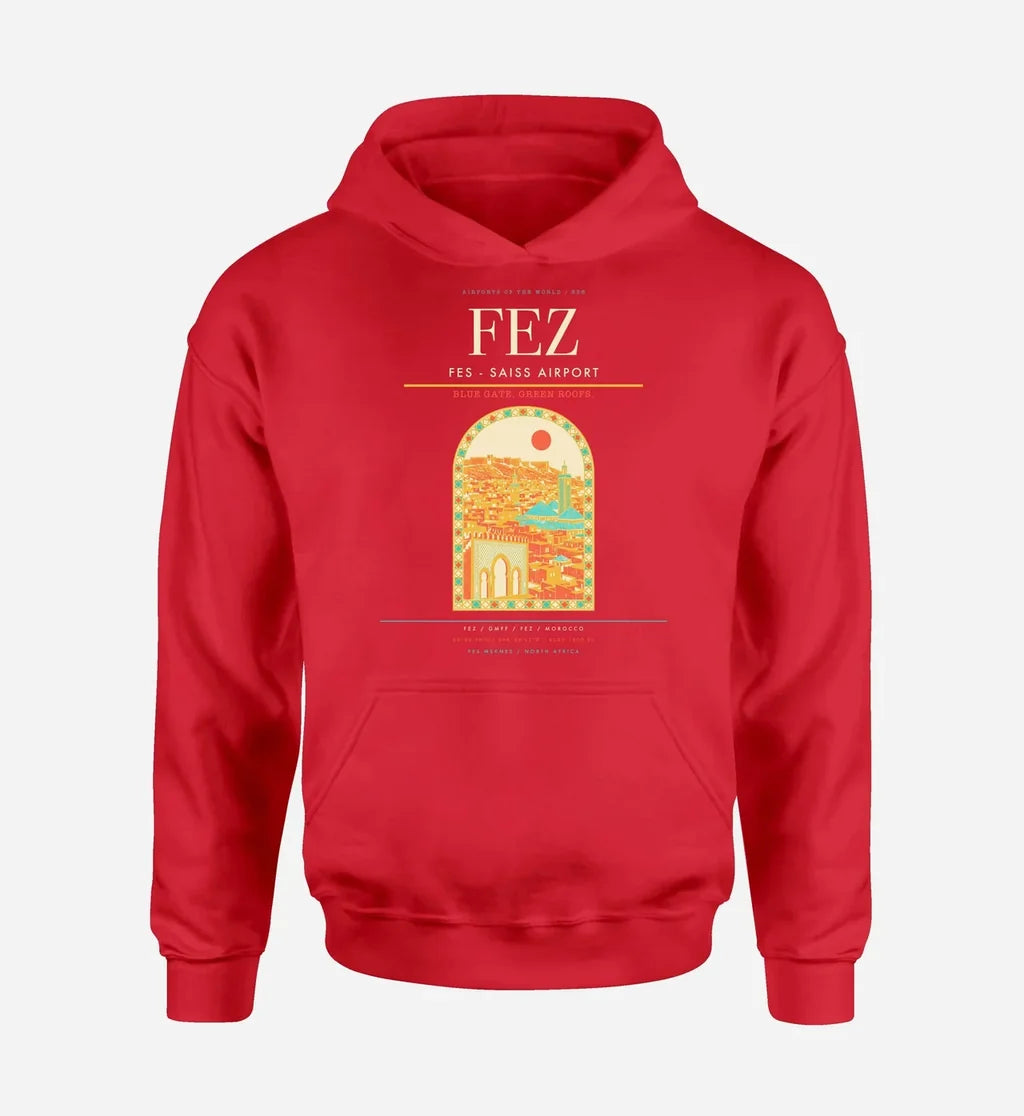 Fes (FEZ) design on red hoodie single-side print