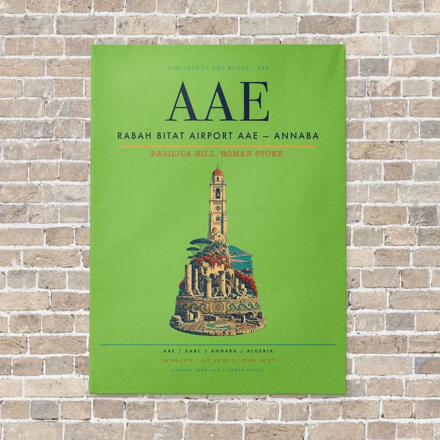 Rabah Bitat Airport AAE — Annaba vertical canvas print - no frame - light green background