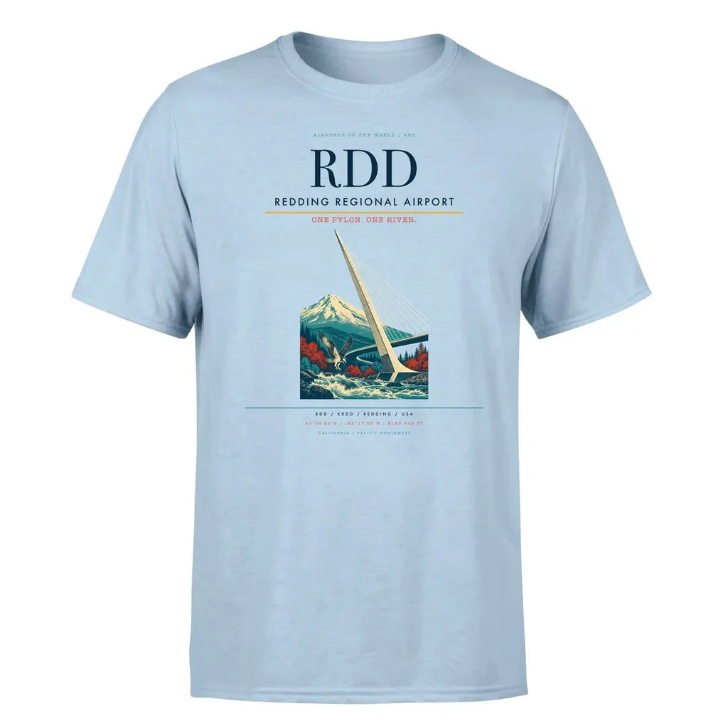 Redding Regional Airport (RDD) T-Shirt single-side front print in Light Blue | redding-regional-airport-rdd-double-side-t-shirt