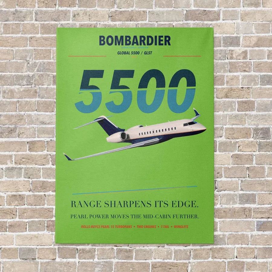 Bombardier Global 5500 vertical canvas print - no frame - light green background