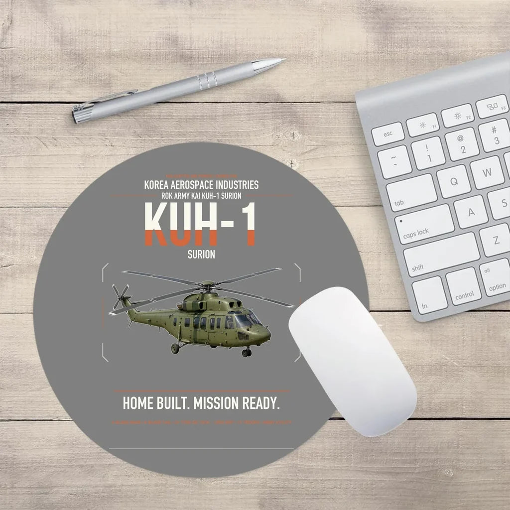Korea Aerospace Industries KUH-1 Surion design on gray round mouse pad