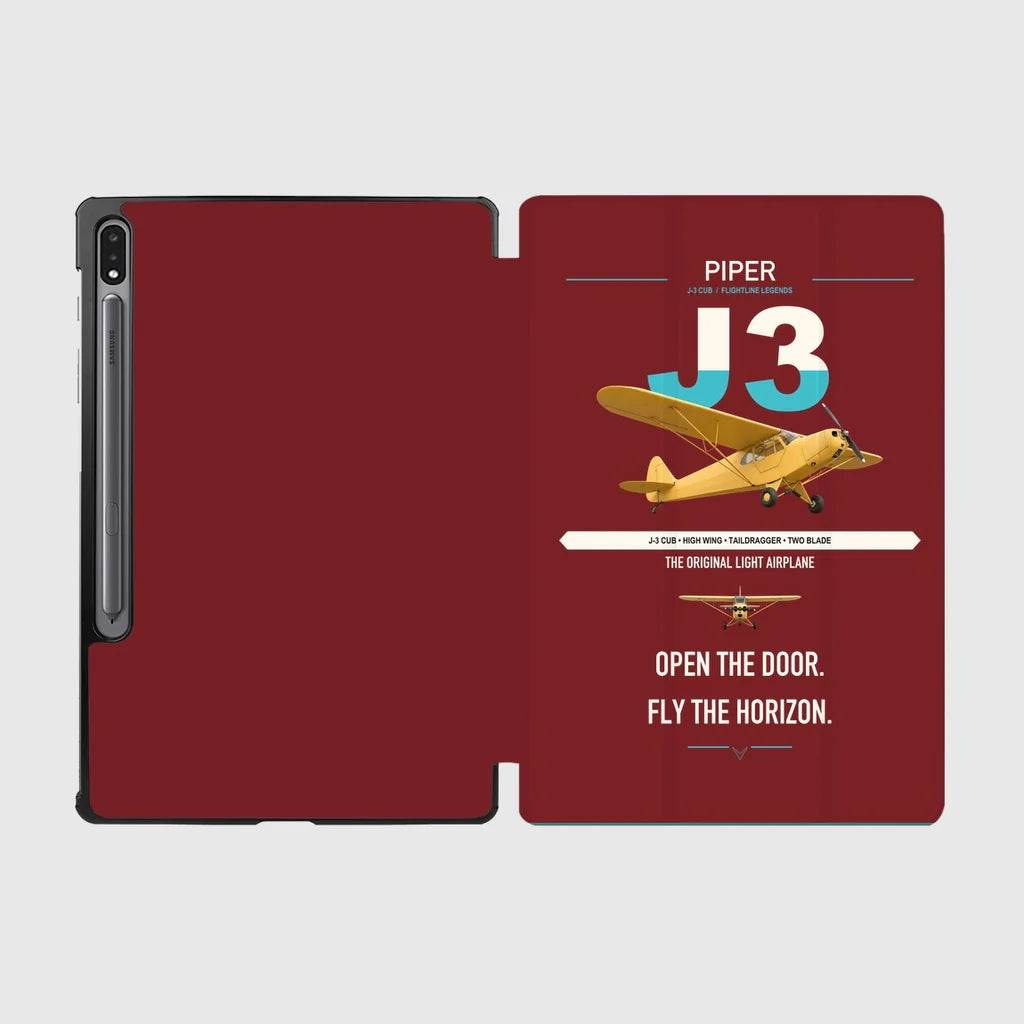 Piper J-3 Cub design on dark red samsung tablet tablet case
