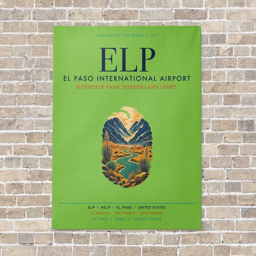 El Paso International Airport ELP vertical canvas print - no frame - light green background