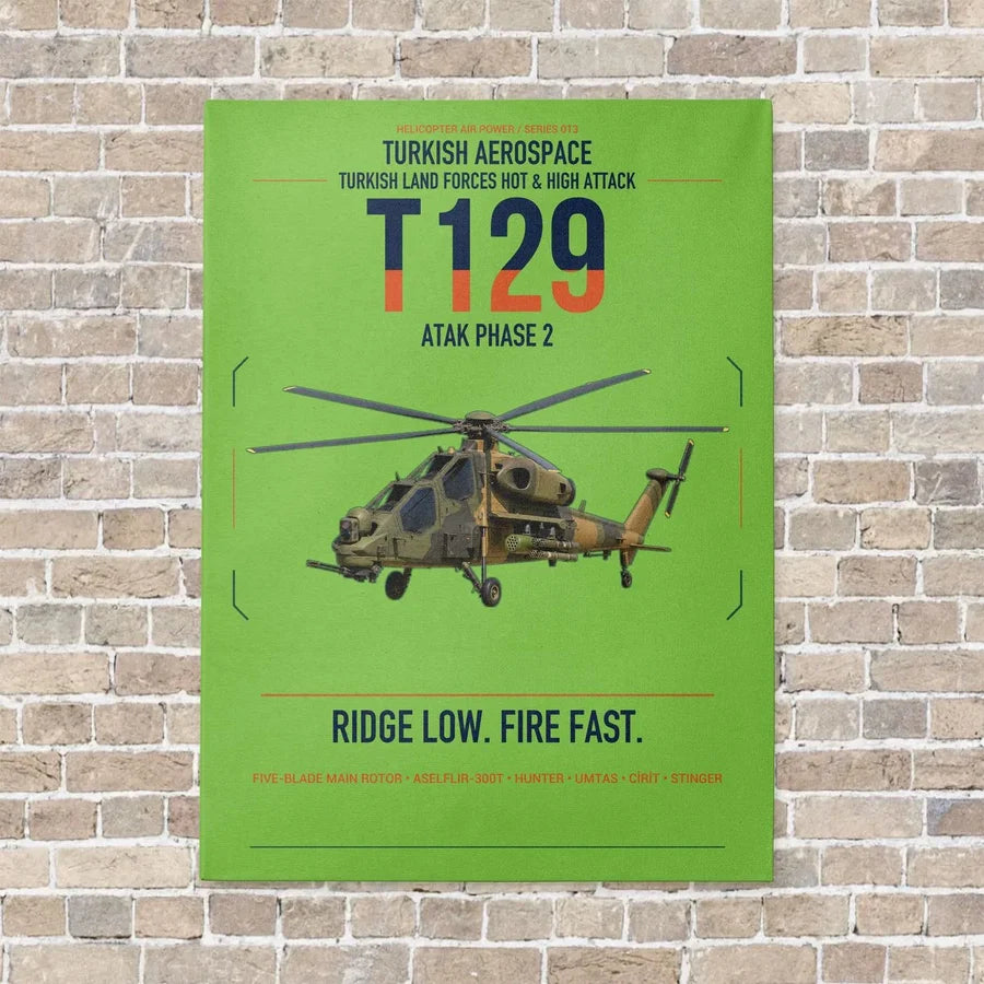 Turkish Aerospace T129 ATAK Phase 2 vertical canvas print - no frame - light green background