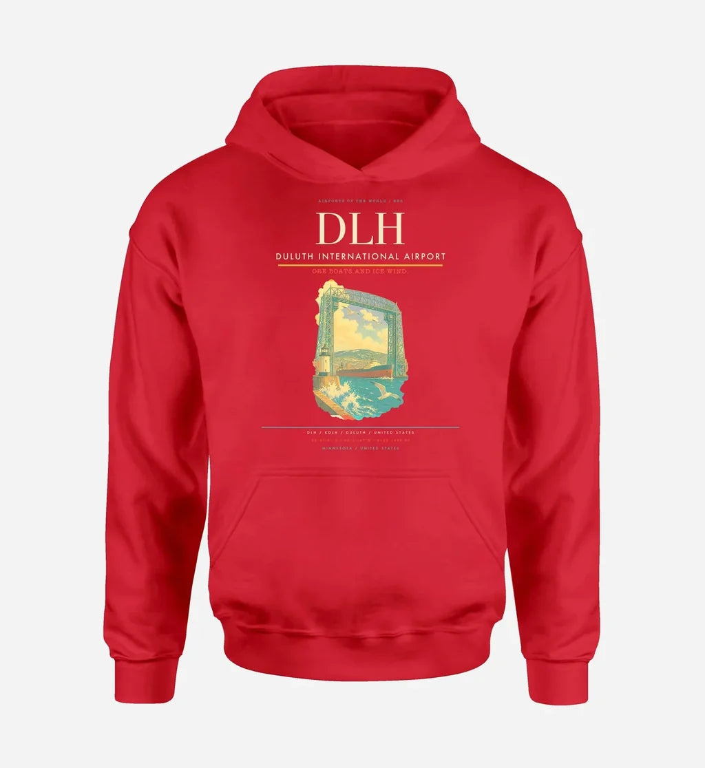 Duluth International Airport (DLH) design on red hoodie single-side print