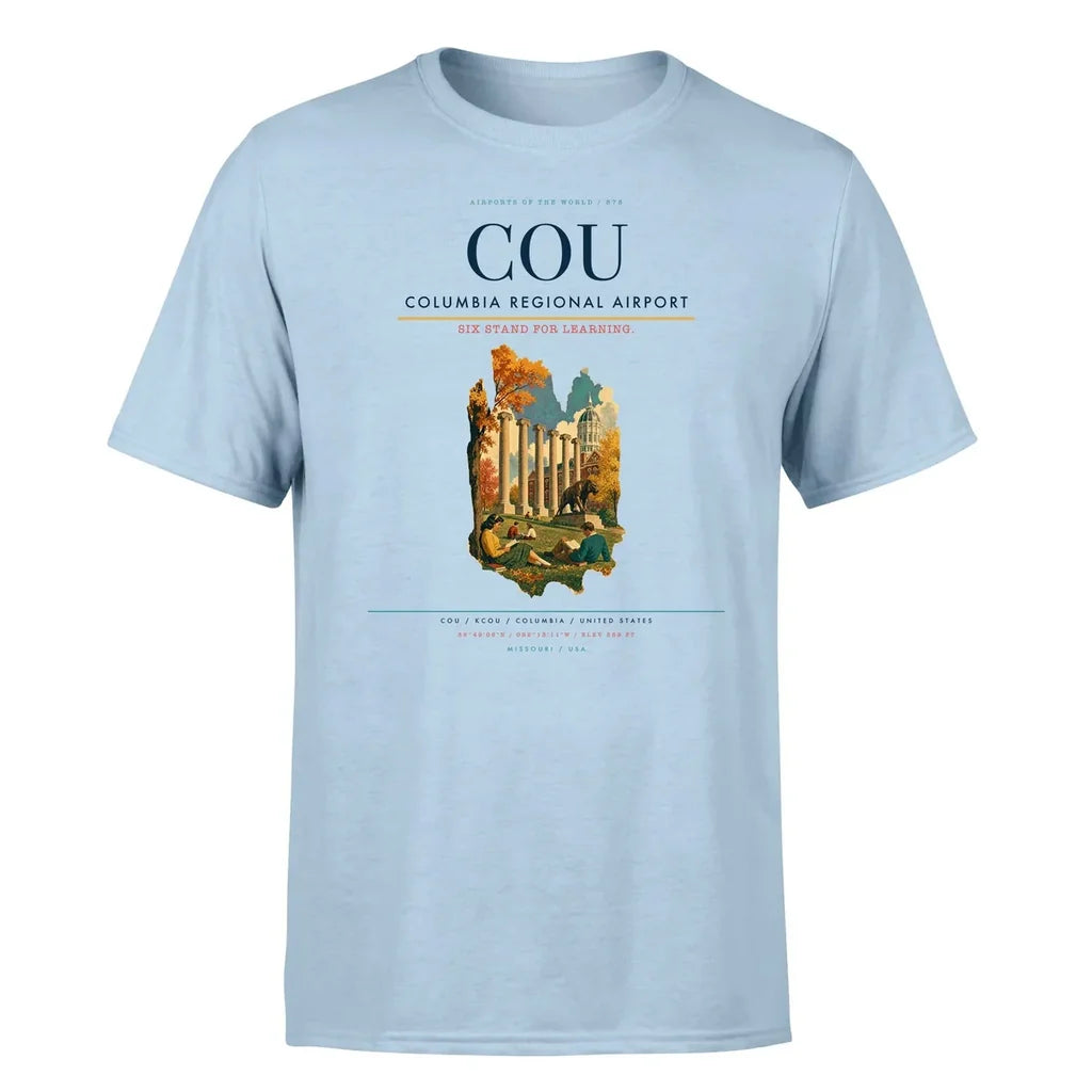 Columbia Regional Airport (COU) T-Shirt single-side front print in Light Blue | columbia-regional-airport-cou-double-side-t-shirt