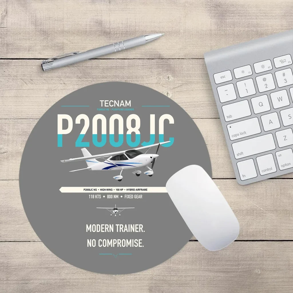 Tecnam P2008JC NG design on gray round mouse pad