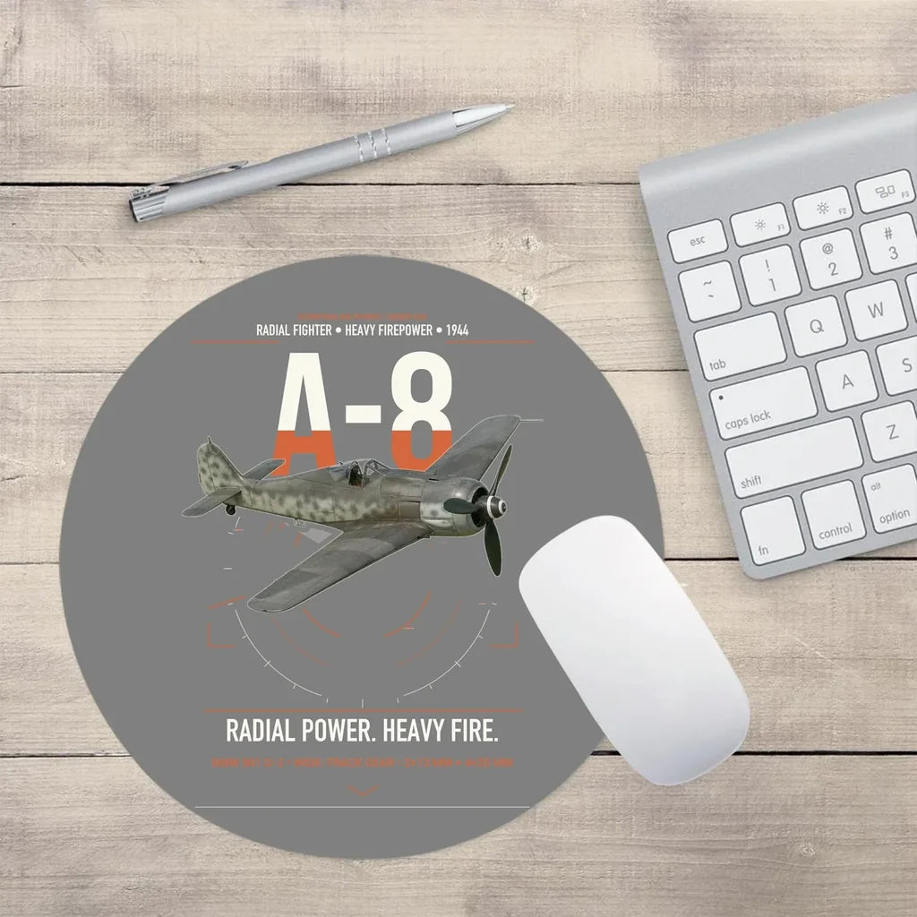 Focke-Wulf Fw 190A-8 design on gray round mouse pad