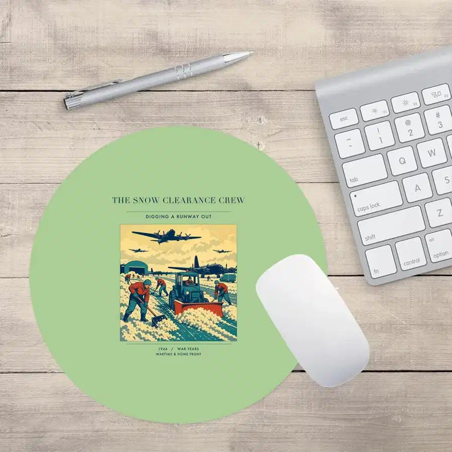VINTAGE G4523 - The Snow Clearance Crew - Designed Mouse Pads design on lightgreen round