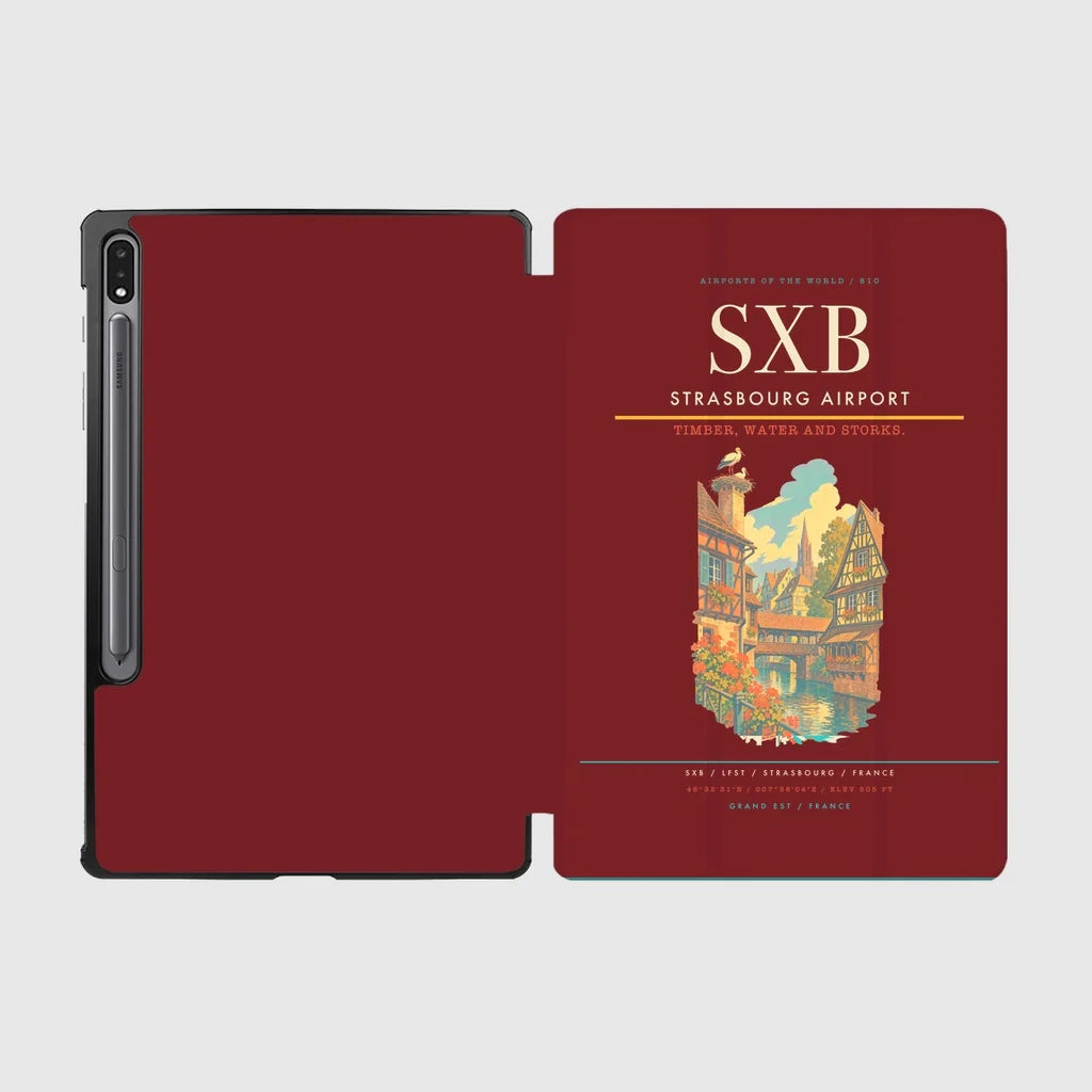 Strasbourg Airport (SXB) design on dark red samsung tablet tablet case