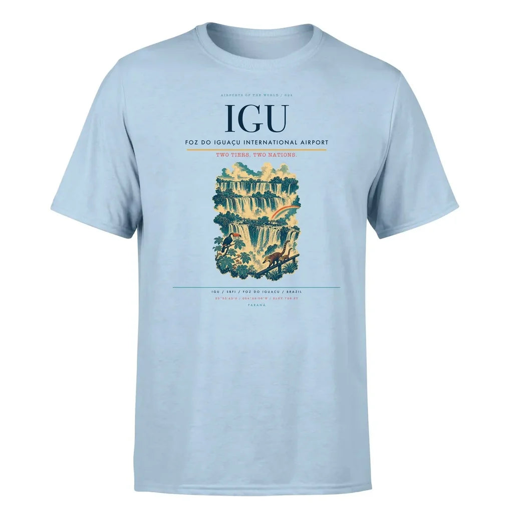 Foz do Iguaçu International Airport (IGU) T-Shirt single-side front print in Light Blue | foz-do-iguaçu-international-airport-igu-double-side-t-shirt