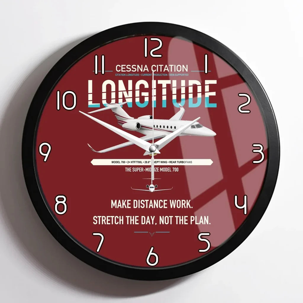Cessna Citation Longitude design on dark red framed wall clock