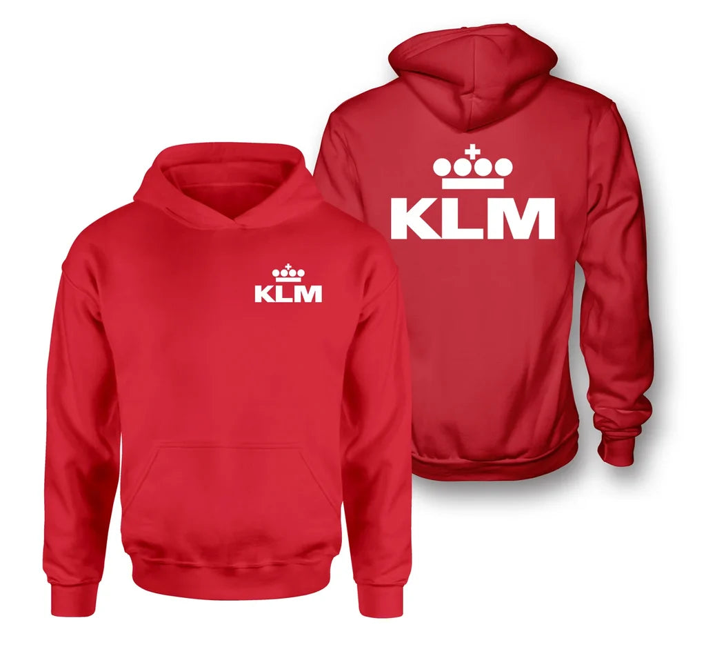 KLM Royal Dutch Airlines logo on red double side hoodie
