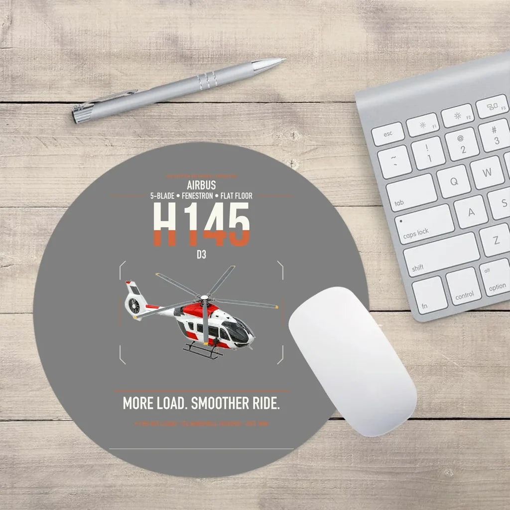 Airbus H145 D3 design on gray round mouse pad