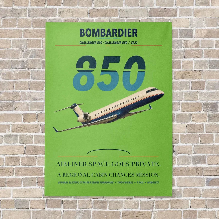 Bombardier Challenger 850 vertical canvas print - no frame - light green background