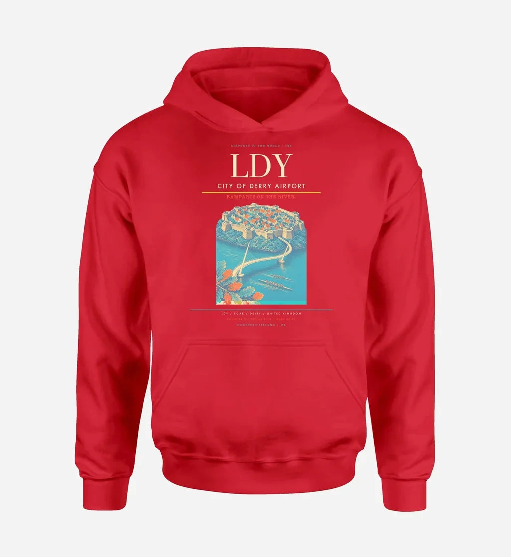 City of Derry Airport (LDY) design on red hoodie single-side print