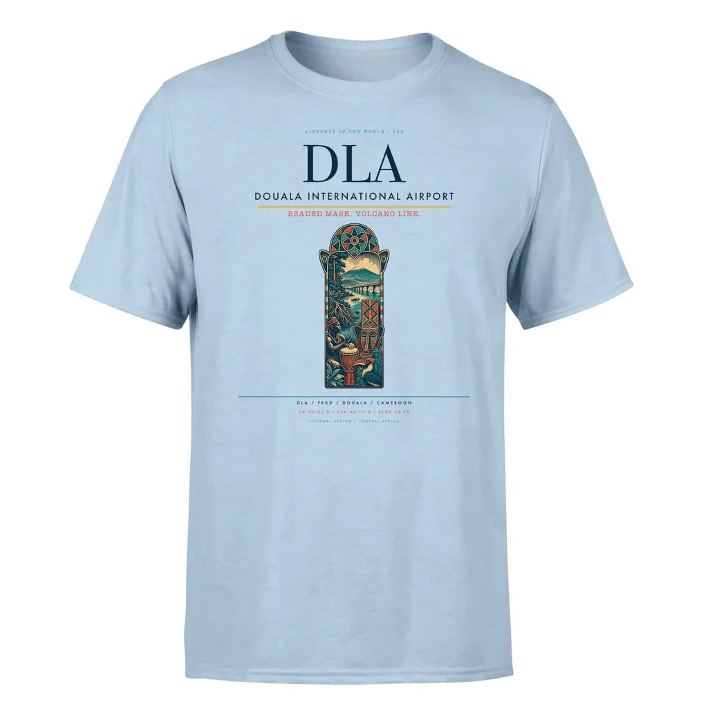 Douala International Airport (DLA) T-Shirt single-side front print in Light Blue | douala-international-airport-dla-double-side-t-shirt