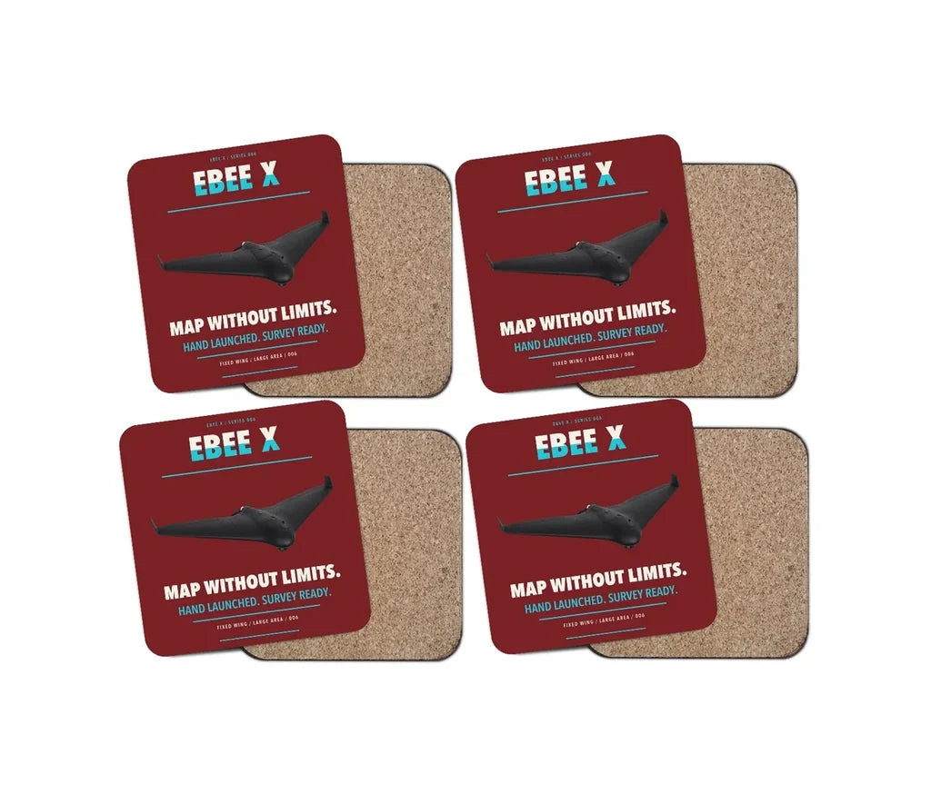 AgEagle eBee X design on dark red 4 pieces set coaster