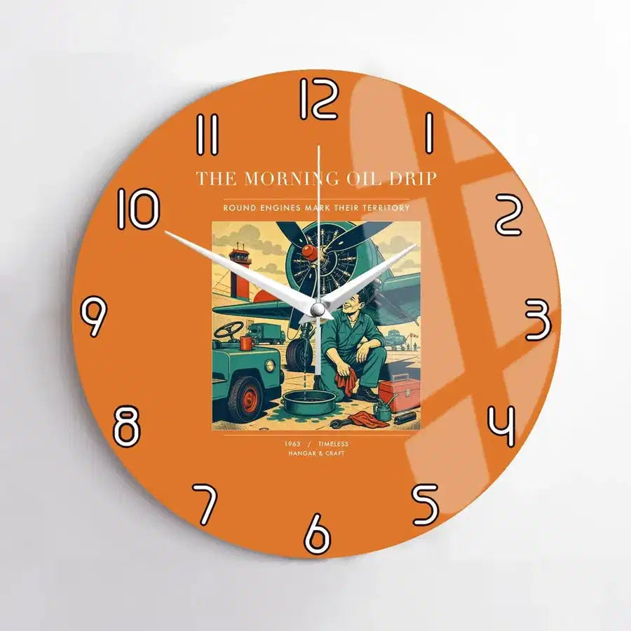 VINTAGE G4266 - The Morning Oil Drip - Designed Wall Clocks design on orange no-frame