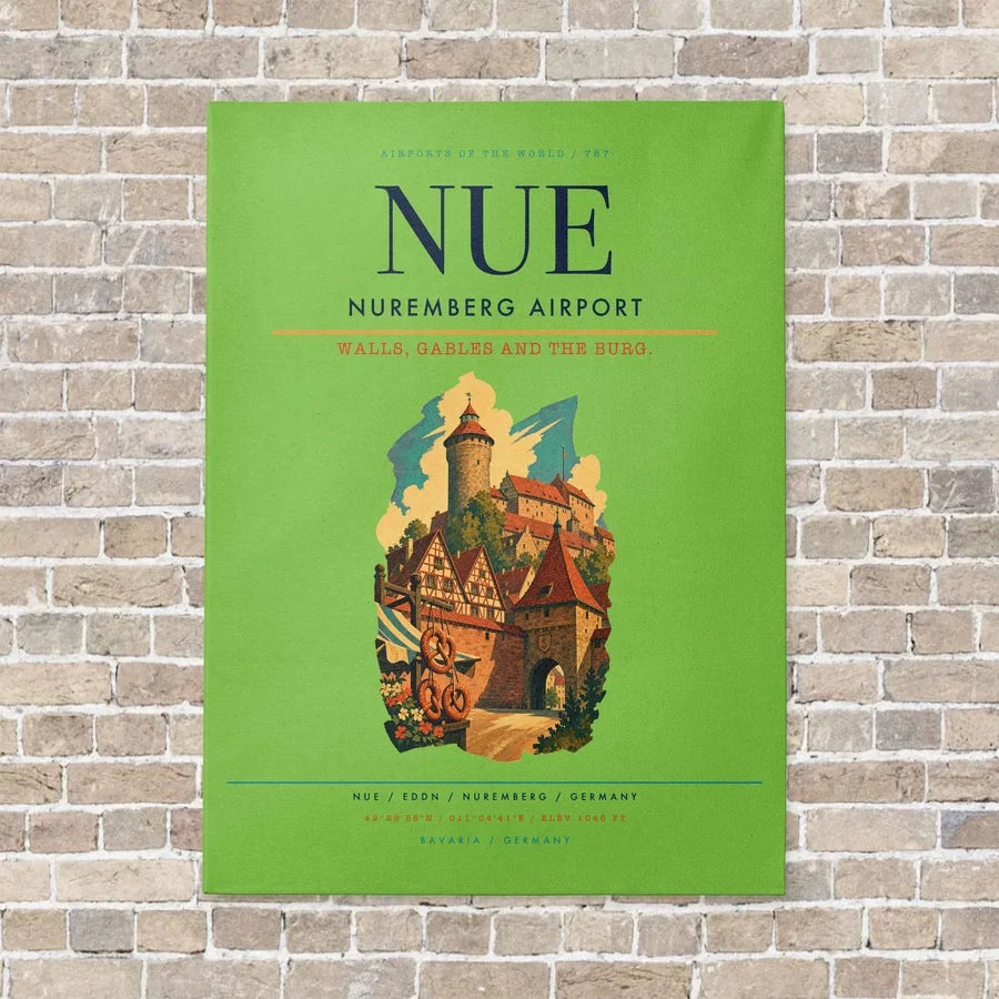Nuremberg Airport NUE vertical canvas print - no frame - light green background