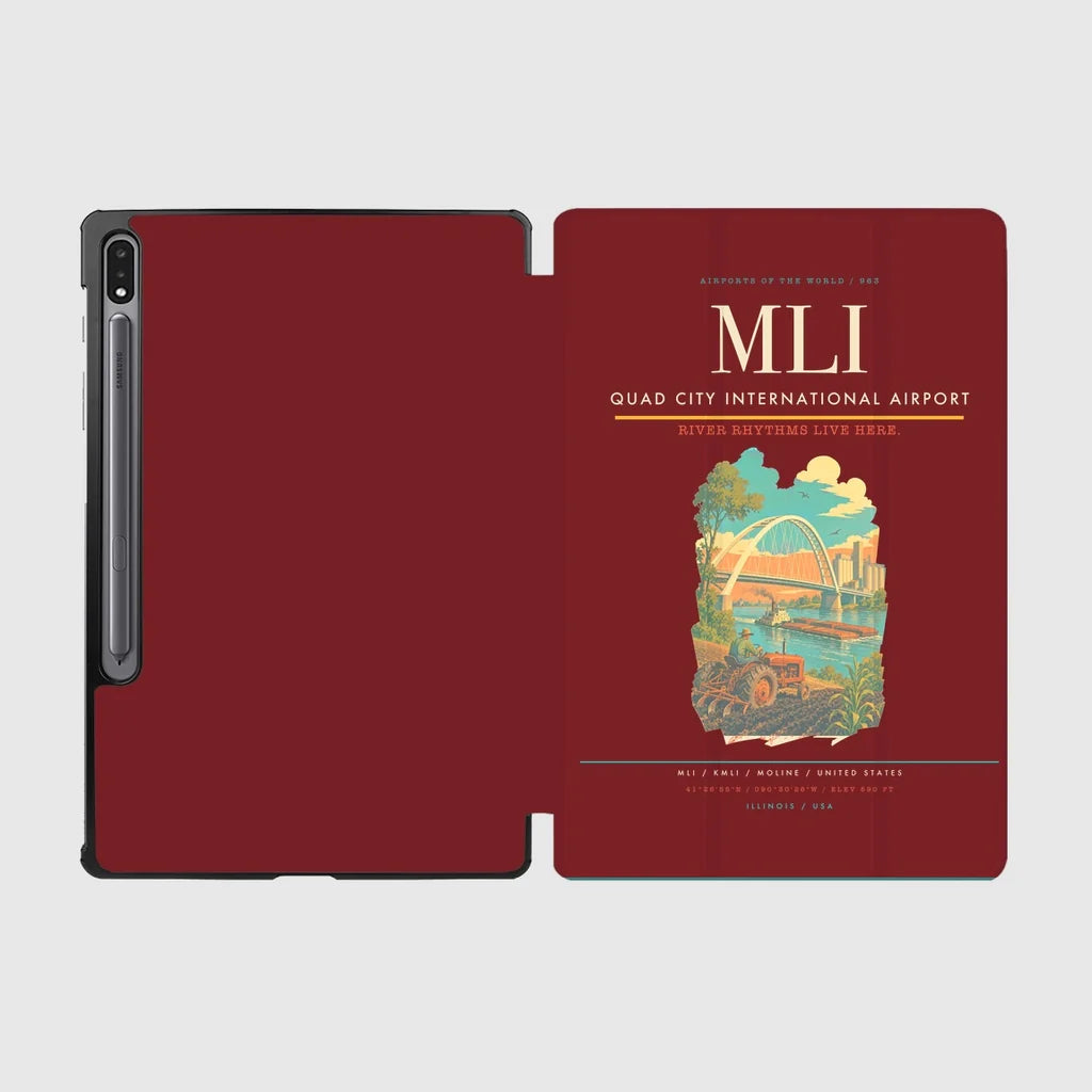 Quad City International Airport (MLI) design on dark red samsung tablet tablet case
