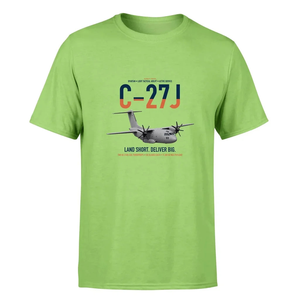 C-27J Spartan design on light green double-side t-shirt, single-side print
