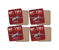 Thumbnail for WC-130J Hurricane Hunter design on dark red 4 pieces set coaster