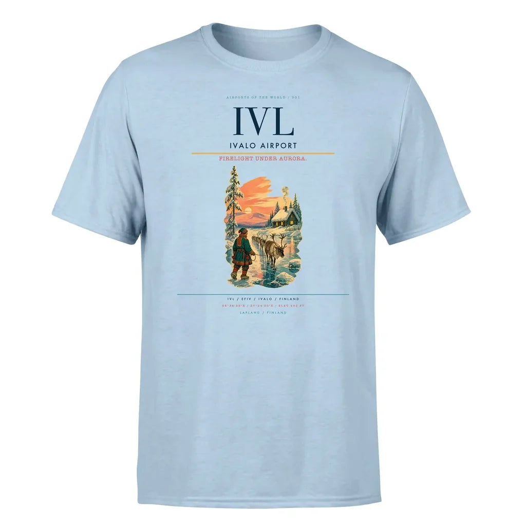 Ivalo Airport (IVL) T-Shirt single-side front print in Light Blue | ivalo-airport-ivl-double-side-t-shirt