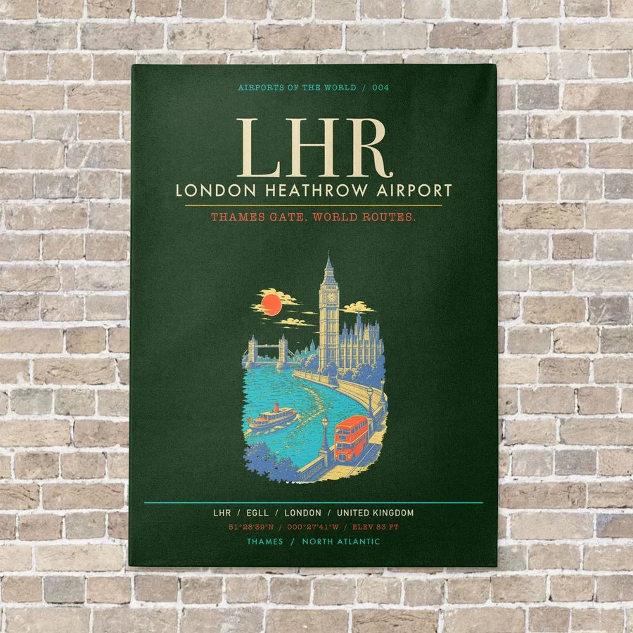 London Heathrow Airport LHR - Canvas Framed - Dark Green