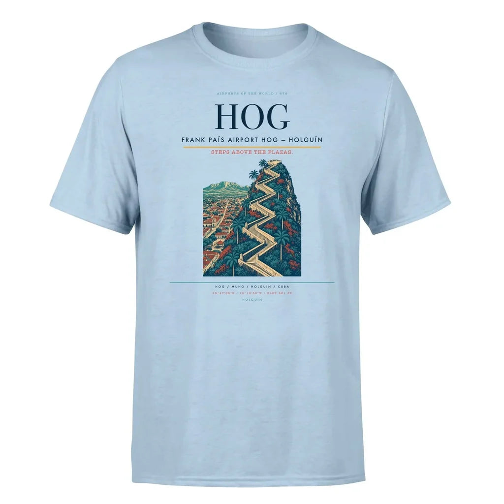 Frank País Airport (HOG) T-Shirt single-side front print in Light Blue | frank-país-airport-hog-double-side-t-shirt
