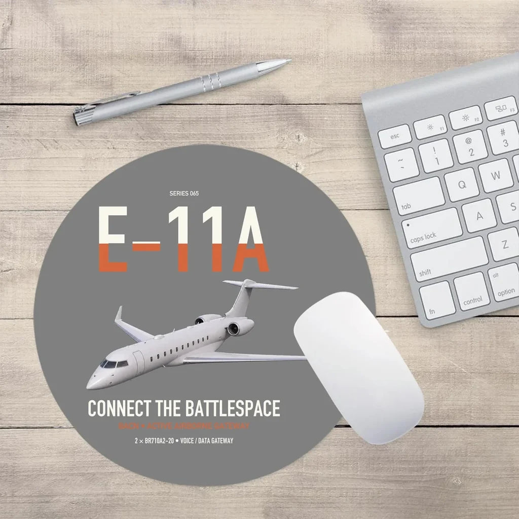 E-11A BACN design on gray round mouse pad