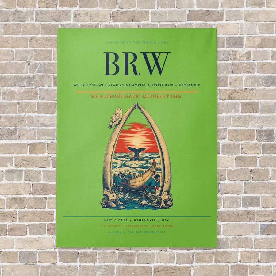 Wiley Post–Will Rogers Memorial Airport BRW — Utqiagvik vertical canvas print - no frame - light green background