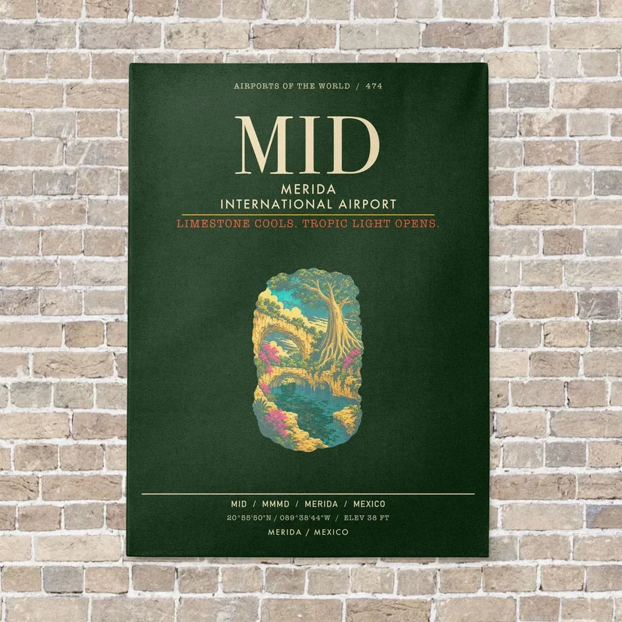 Merida International Airport MID - Canvas Framed - Dark Green