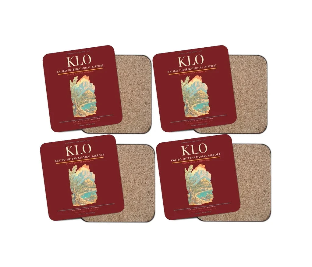 Kalibo International Airport (KLO) design on dark red 4 pieces set coaster