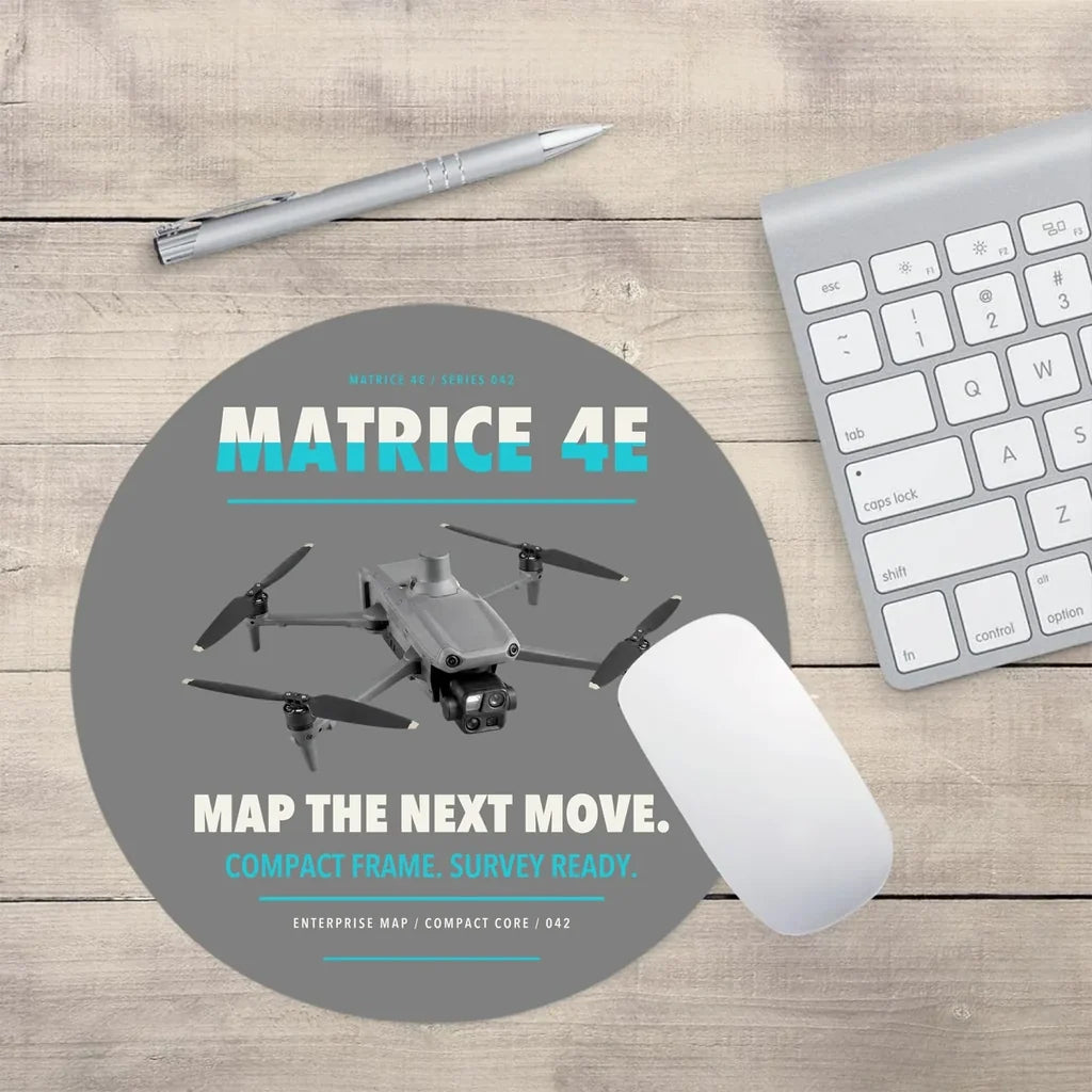 DJI Matrice 4E design on gray round mouse pad