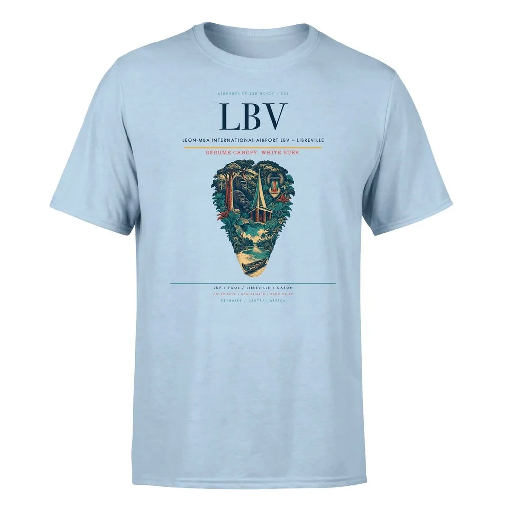 Leon-Mba International Airport (LBV) T-Shirt single-side front print in Light Blue | leon-mba-international-airport-lbv-double-side-t-shirt