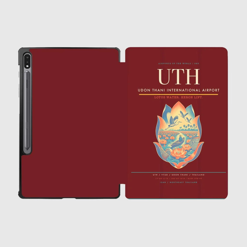 Udon Thani International Airport (UTH) design on dark red samsung tablet tablet case